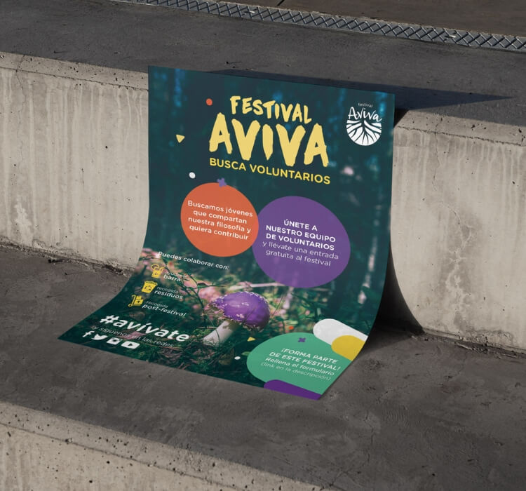 Aviva Festival volunteer recruitment poster printed mockup on street background