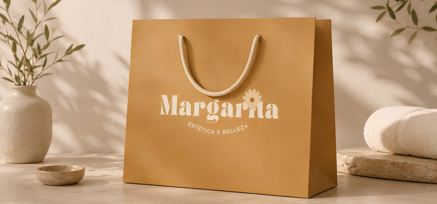 Margarita beauty center premium branded paper shopping bag mockup