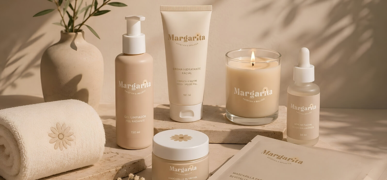 Margarita beauty center custom cosmetic packaging serum cream bottle and towel