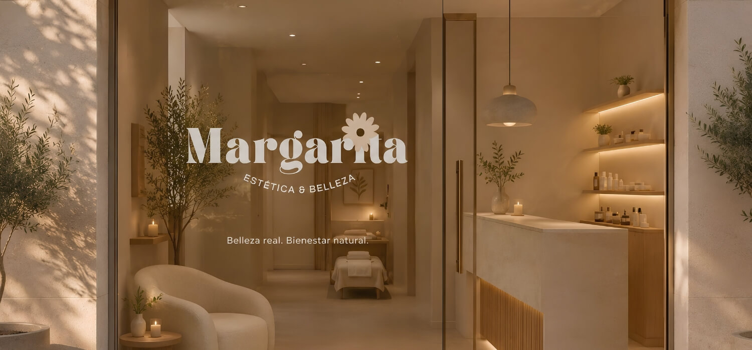 Margarita beauty center storefront window decal logo and spa interior view